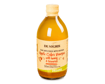 Оцет De Nigris яблучний з медом і куркумою органічний, 500мл