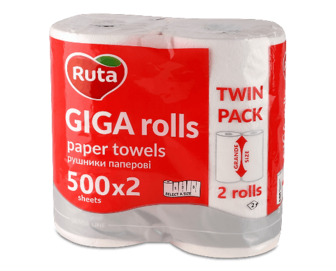 Рушник паперовий Ruta Giga Rolls білий 2-шаровий, 2шт