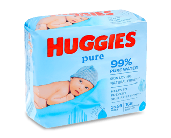 Серветки дитячі Huggies Pure 2+1, 3*56шт/уп