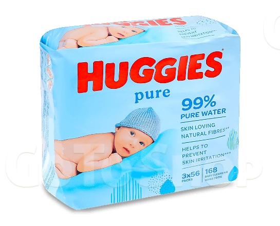 Серветки дитячі Huggies Pure 2+1, 3*56шт/уп