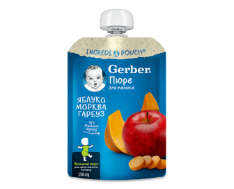 Пюре Gerber яблуко-морква-гарбуз, 150г