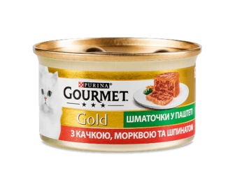 Корм для котів Gourmet Gold качка-морква-шпинат шматочки в паштеті, 85г