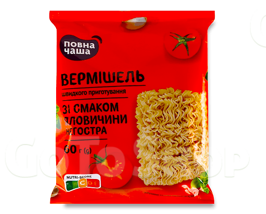 Вермішель швидкого приготування «Повна Чаша»® зі смаком яловичини, 60г