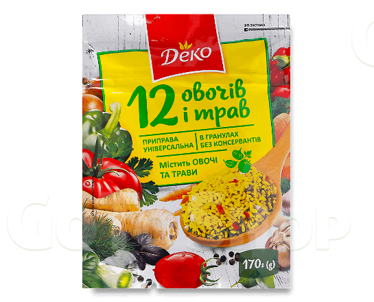 Приправа «Деко» «12 овочів і трав» в гранулах універсальна, 170г