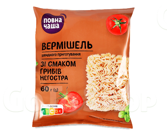 Вермішель швидкого приготування «Повна Чаша»® зі смаком грибів негостра, 60г