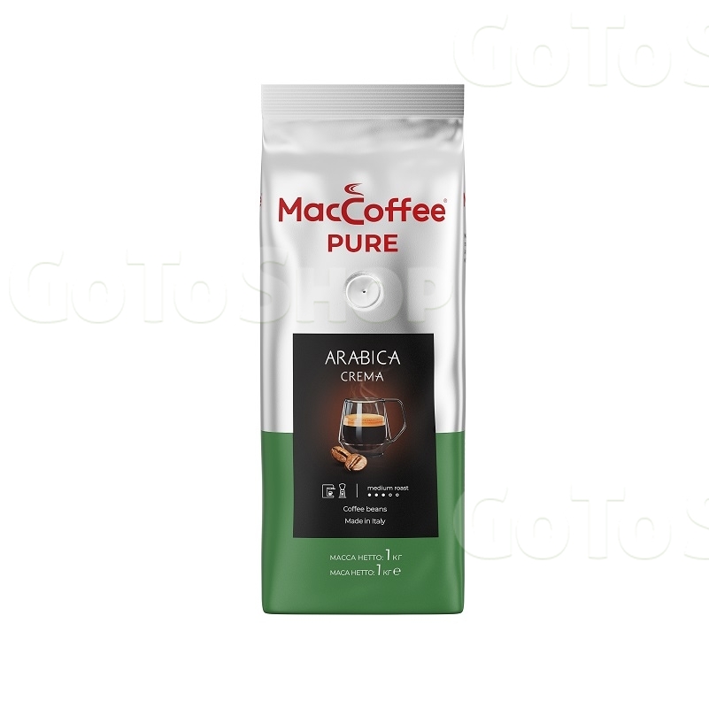 Кава 1 кг MacCoffee Pure Arabica Crema смажена натуральна в зернах  