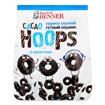 Сніданок Doctor Benner Cacao Hoops зі смаком какао 400г