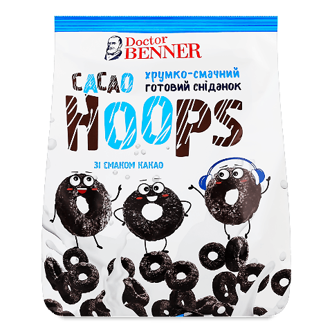 Сніданок Doctor Benner Cacao Hoops зі смаком какао 400г