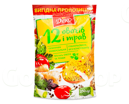 Приправа «Деко» «12 овочів і трав» універсальна гранульована, 250г