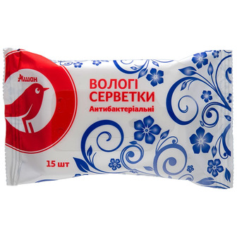 Серветки вологі Auchan Антибактеріальні, 15 шт.