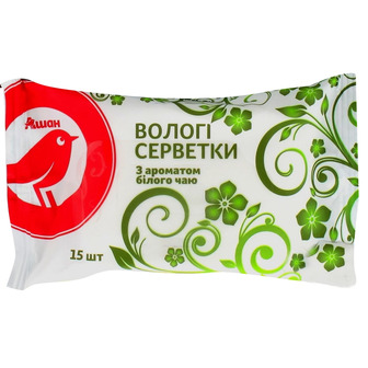 Серветки вологі Auchan Білий чай, 15 шт.