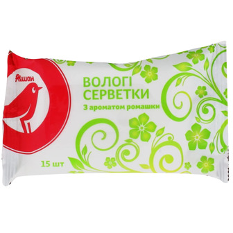 Серветки вологі Auchan Ромашка, 15 шт.