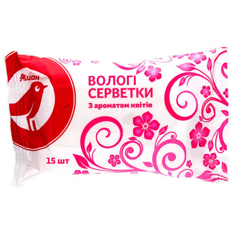 Серветки вологі Auchan Квіти, 15 шт.