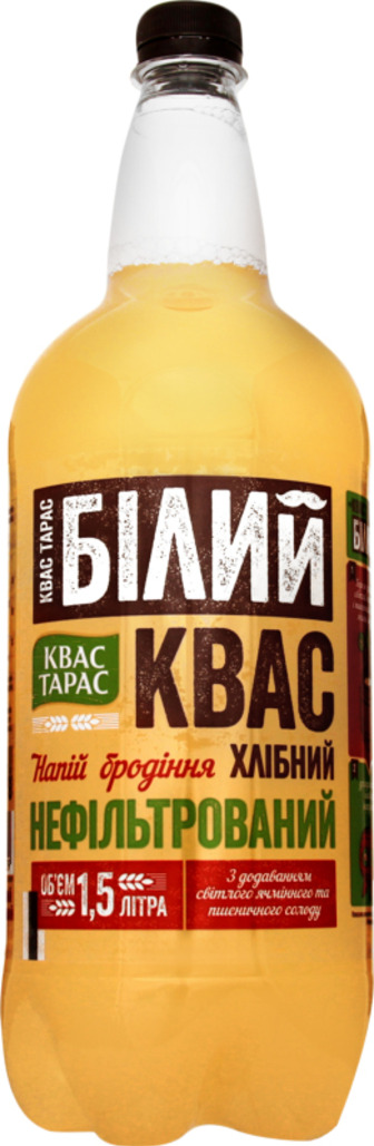 Напій бродіння нефільтрований сильногазований Білий квас Квас Тарас п/пл 1.5л