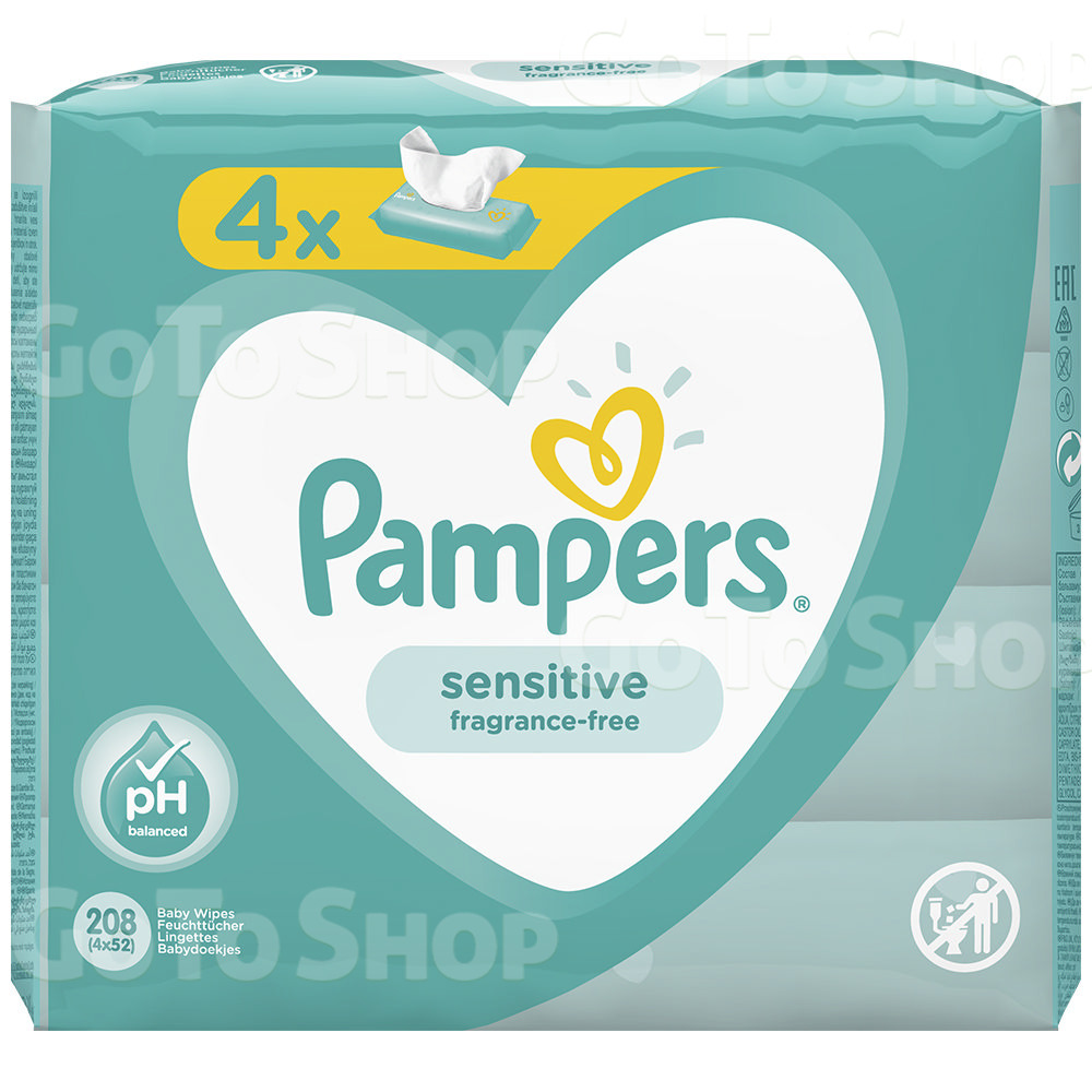 Cерветки Pampers Sensitive, 4x52 ПрК