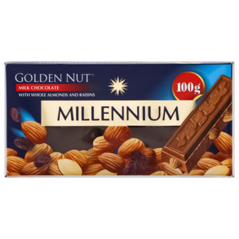 Шоколад молочний Millennium Golden Nut з мигдалем і родзинками, 100 г