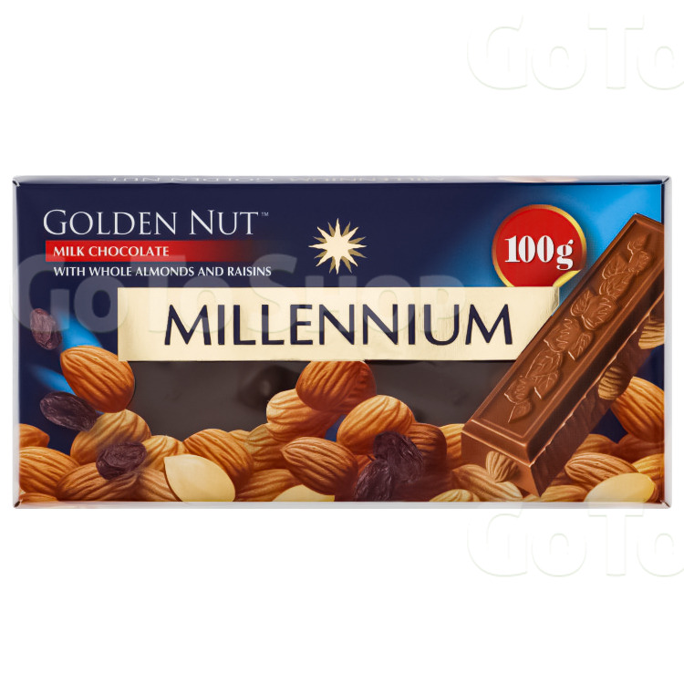 Шоколад молочний Millennium Golden Nut з мигдалем і родзинками, 100 г