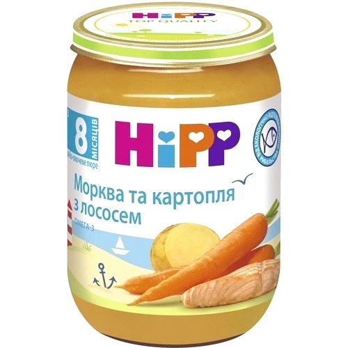 Лосось в морквяно-картопляному пюре Hipp 6105, 190 г, 8m +