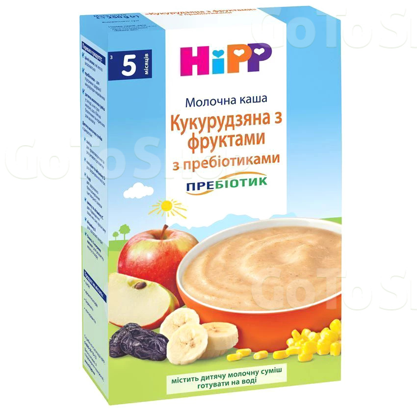 Молочна каша HiPP Кукурудзяна з фруктами з пребіотиками, 250 г