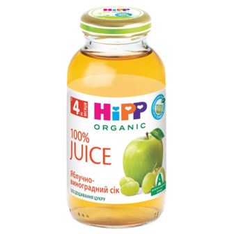 Сік Hipp М'який яблучно-виноградний дитячий без цукру низькоаллергенний, 200 мл