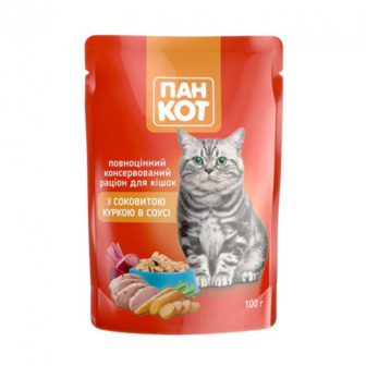 Корм вологий 100 г. Пан Кот із соковитою куркою у соусі