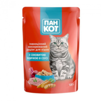 Корм вологий 100 г. Пан Кот із соковитою індичкою в соусі