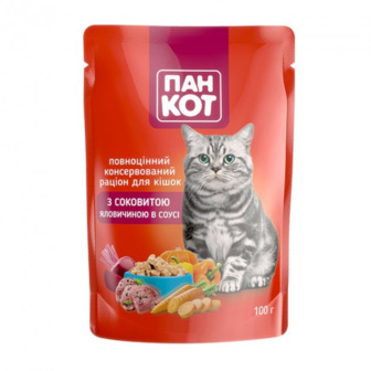 Корм вологий 100 г. Пан Кіт із соковитою яловичиною у соусі