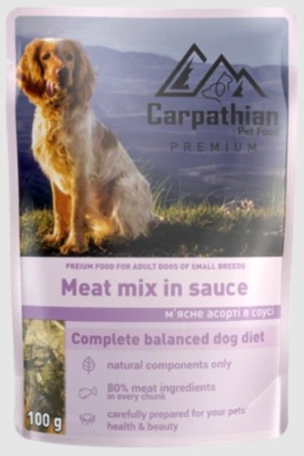 Вологий корм 100 г. Carpathian Pet Food М'ясне асорті в соусі