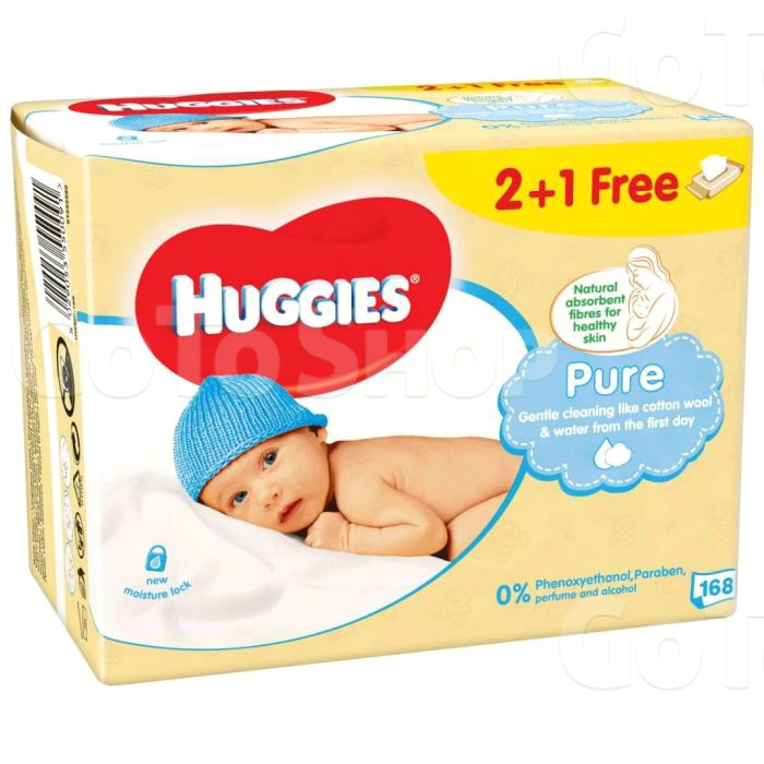 Серветки вологі Huggies Pure дитячі, 168 шт.