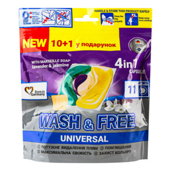 Капсули для прання Wash & Free Жасмин та лаванда з марсельським милом, 10 + 1 шт.