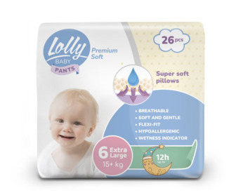 Підгузки-трусики дитячі Lolly Premium Soft Extra Large 6, 15+ кг, 26 шт.