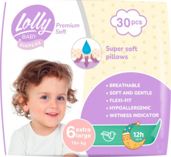 Подгузники детские Lolly Premium Soft Extra large 6 16+ кг 30 шт