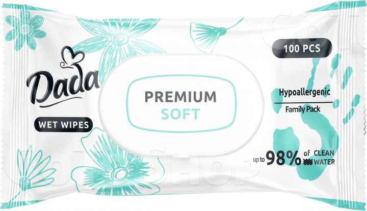 Влажные салфетки детские Dada Premium Soft 100 шт с клапаном