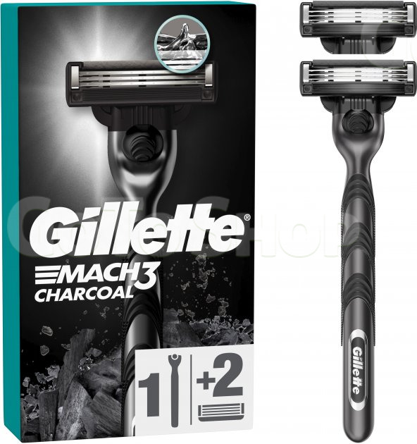 Станок для бритья мужской Gillette Mach3 Charcoal с 2 сменными картриджами