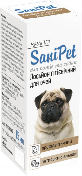 Лосьон для ухода за глазами ProVET SaniPet для кошек и собак, капли, 15 мл