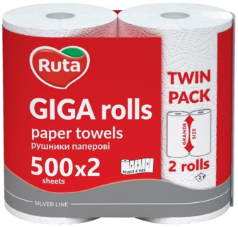 Паперові рушники Ruta GIGA Rolls 2 шари 2 рулони 1000 відривів Білі