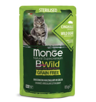 Вологий корм беззерновий Monge Grain Free Wet Wild Boar Sterilized Adult Cat з м'яса дикого кабана з овочами для стерилізованих кішок 85 г