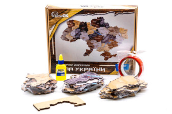 Мапа України двошарова PuzzleOK 90609 дерев'яна, настінна, коричнева, 60х90 см