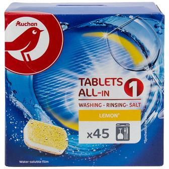 Таблетки для посудомийної машини Auchan Tablets All In 1 Лимон, 45 шт.