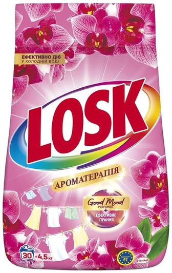 Пральний порошок Losk Ароматерапія Автомат Ефірні масла та аромат Малазійської квітки 30 циклів прання, 4.5 кг