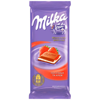 Шоколад молочний Milka з кремом і полуницею, 90 г