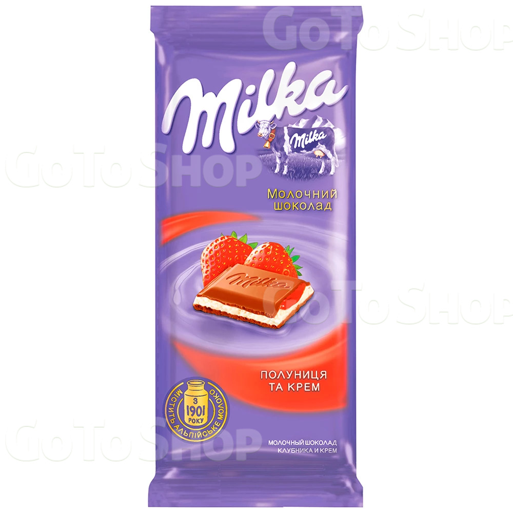 Шоколад молочний Milka з кремом і полуницею, 90 г