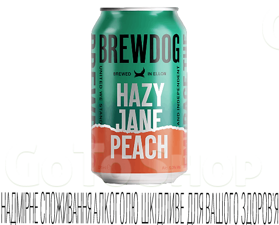 Пиво BrewDog Hazy Jane Peach світле з/б, 0,33л