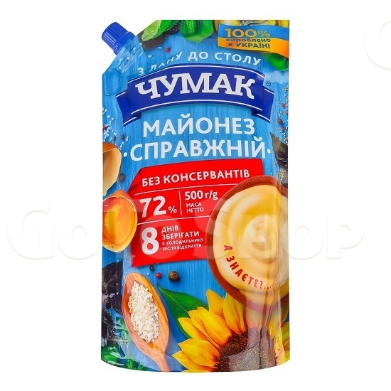 Майонез 500 г Чумак Справжний 72% д/пак 