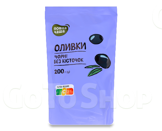 Оливки «Повна Чаша»® чорні без кісточки, дой-пак, 200г