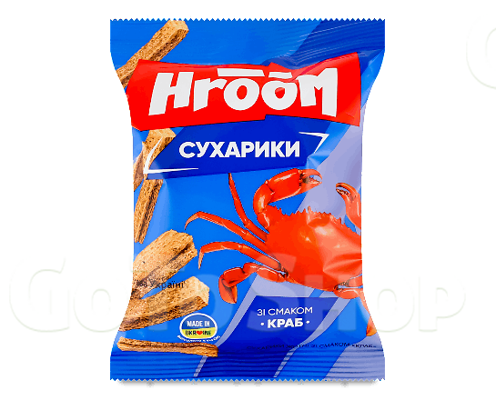 Сухарики Hroom! житні зі смаком крабу, 60г