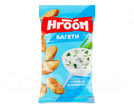 Сухарики Hroom! багетні зі смаком сметани із зеленню, 60г