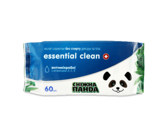 Серветки вологі Сніжна панда Essential Clean з вітамінами, 60шт