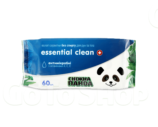 Серветки вологі Сніжна панда Essential Clean з вітамінами, 60шт