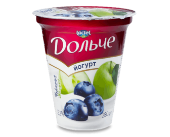 Йогурт «Дольче» з наповнювачем чорниця і яблуко 3,2%, стакан 280г
